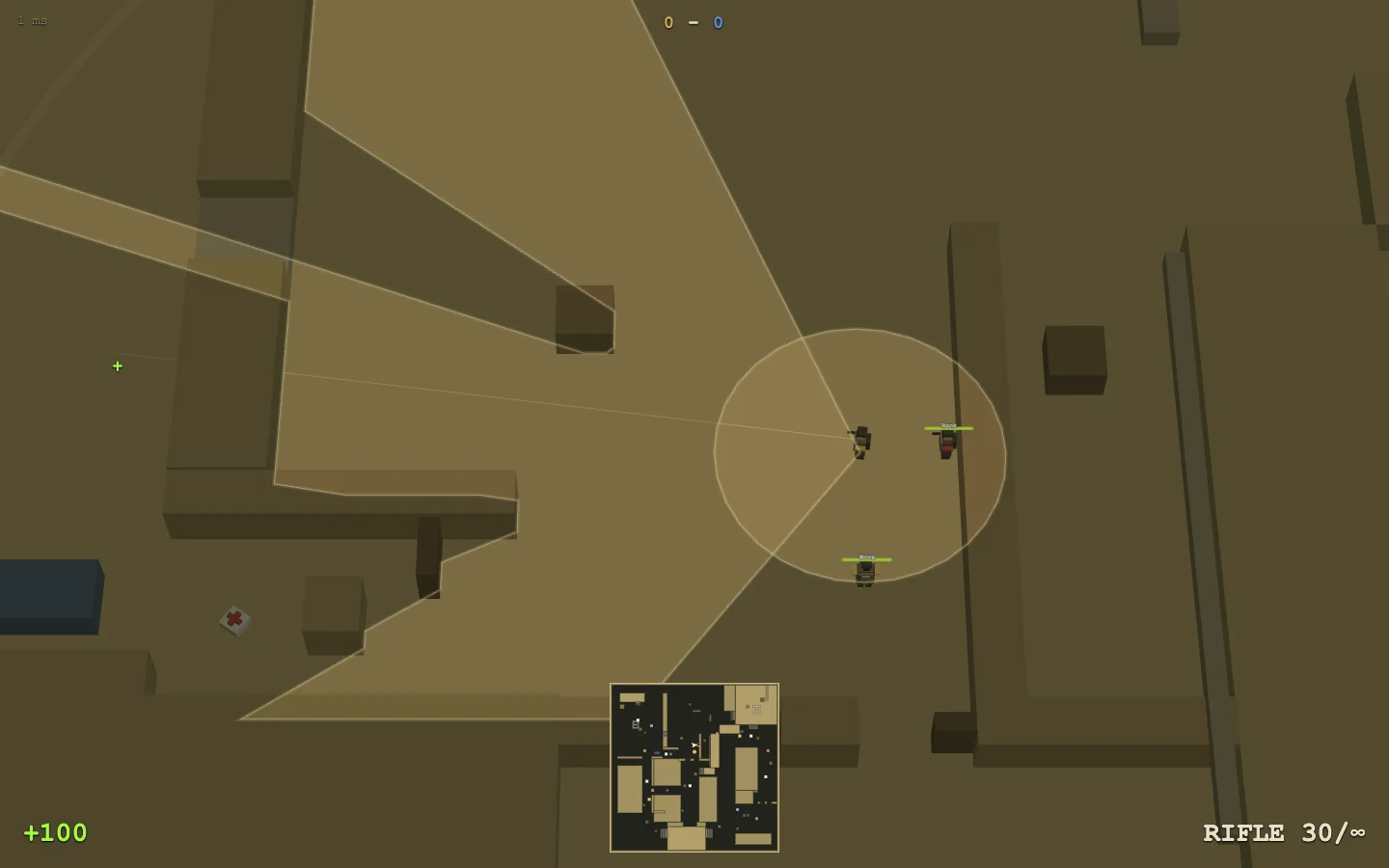 Тактический вид сверху на коридоры и укрытия песчаной арены Dust Arena